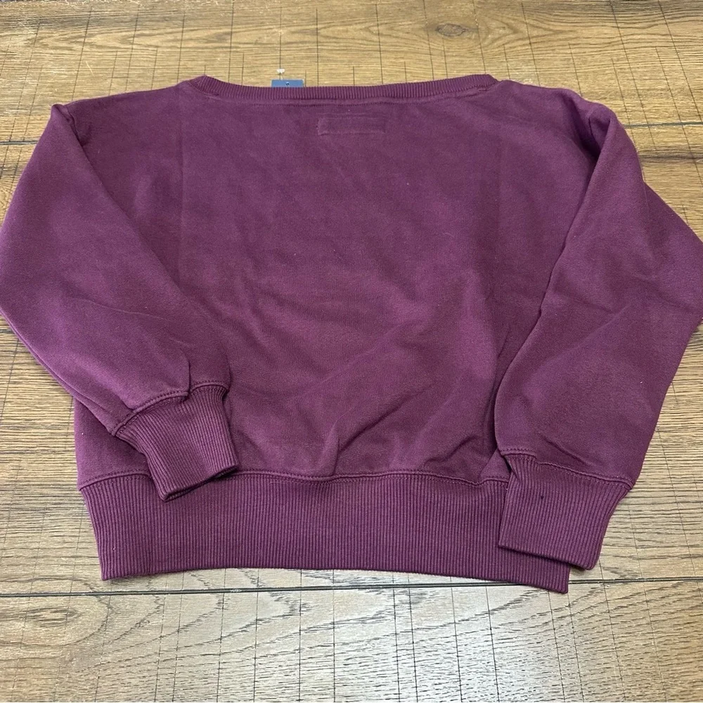 Abercrombie Kids Deep Plum Off the Shoulder Graphic Sweatshirt NWT YOUTH 13/14